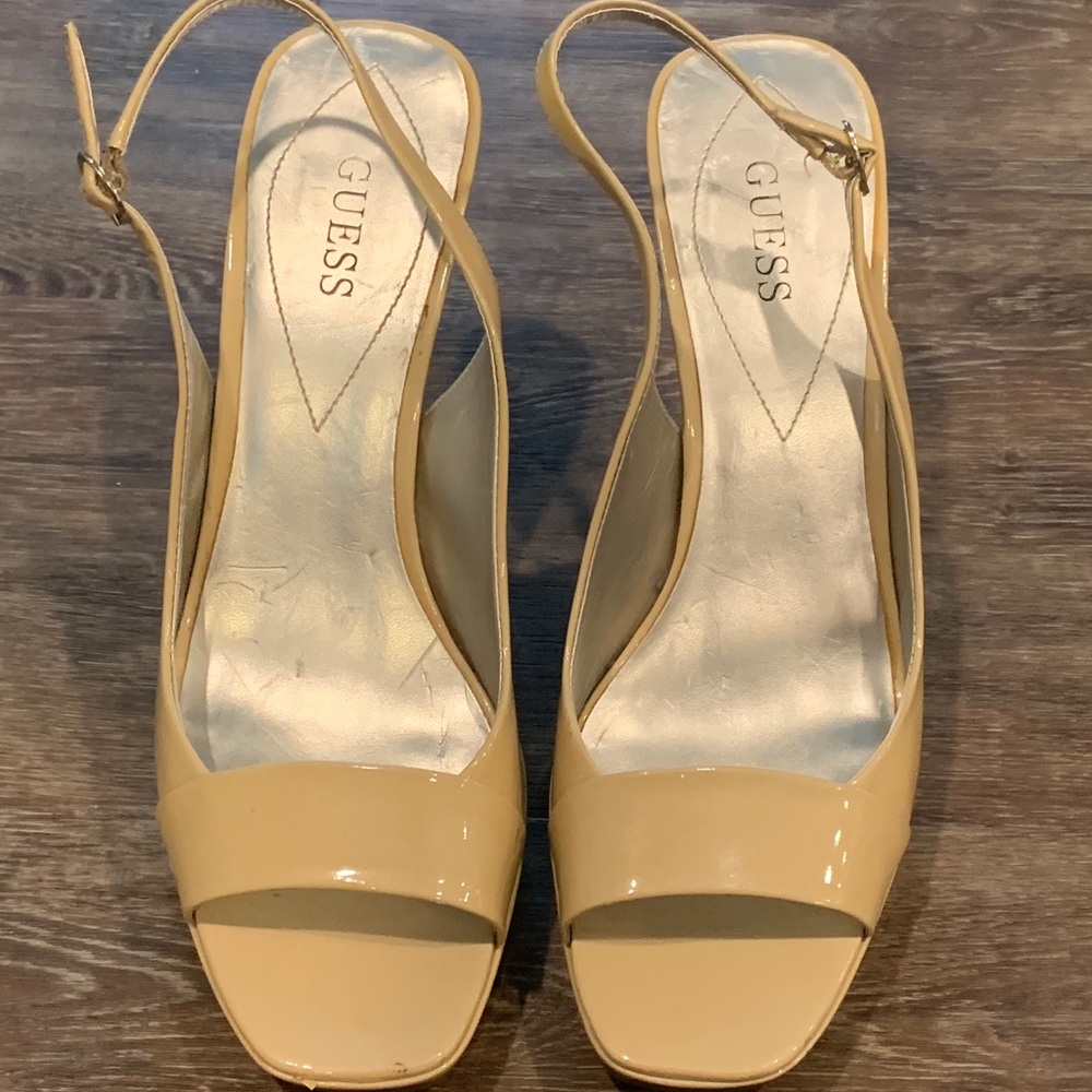 GUESS SLINGBACK, PEEP-TOE, PLATFORM HEELS